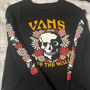 Vans Black Floral Skull Graphic Long Sleeve